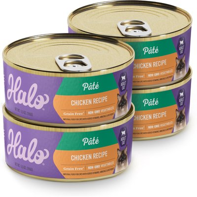 Halo Halo Adult Grain-Free Pate Chicken Recipe Wet Cat Food, 5.5-oz can, case of 4