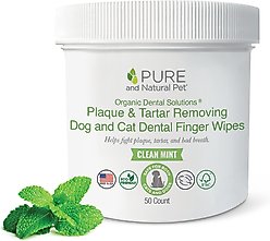 Pure and Natural Pet Cat & Dog Plaque & Tartar Removing Dental Finger Wipes, 50 count