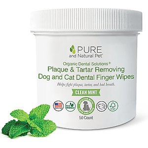Pure and Natural Pet Cat & Dog Plaque & Tartar Removing Dental Finger Wipes, 50 count