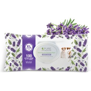 Pure and Natural Pet Dog Grooming & Cleansing Wipes, Lavender & Rosemary, 100 count