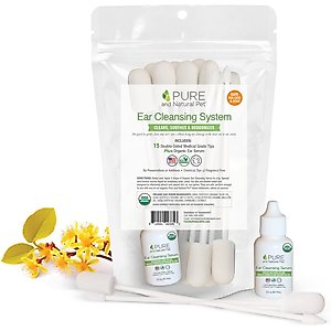 Pure and Natural Pet Double-Sided Reusable Dog Ear Cleansing System & Tips, 15 count, 2-fl oz bottle
