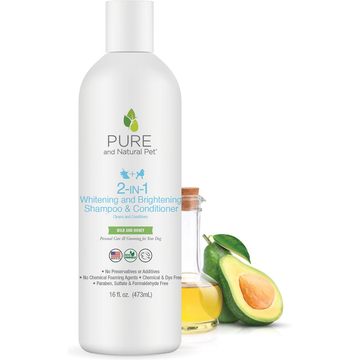 Pure and Natural Pet 2-IN-1 Whitening & Brightening Dog Shampoo & Conditioner, 16-fl oz bottle