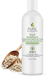 Pure and Natural Pet 2-IN-1 Hypoallergenic Fragrance Free Tear Free Dog Shampoo & Conditioner, 16-fl oz bottle
