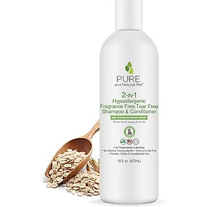 Pure and Natural Pet 2-IN-1 Hypoallergenic Fragrance Free Tear Free Dog Shampoo & Conditioner, 16-fl oz bottle