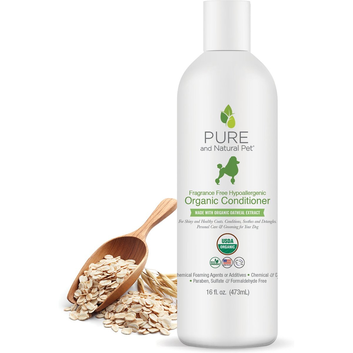 Pure and Natural Pet Fragrance Free Hypoallergenic Organic Dog Conditioner, 16-fl oz bottle