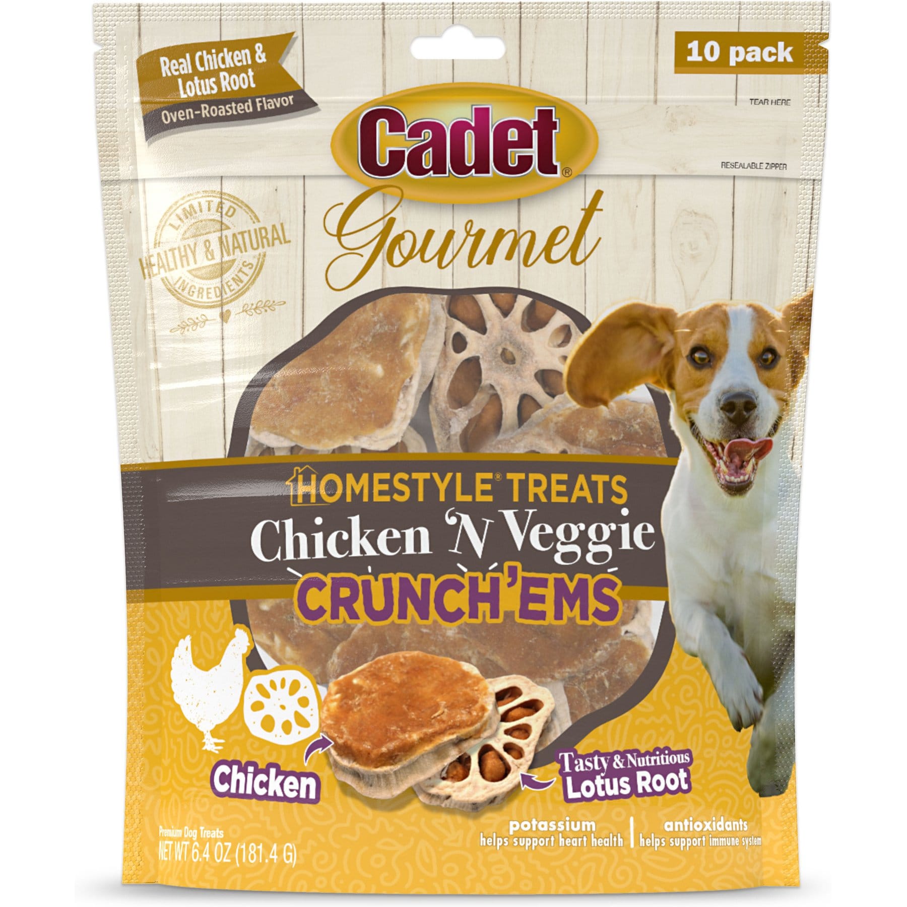 Cadet Gourmet Homestyle Lotus Root Crunch'ems Chicken 'N Veggie Flavor Dog Treats, 10 count