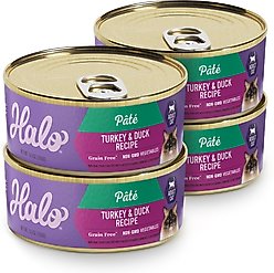 Halo Turkey & Duck Recipe Pate Grain-Free Indoor Cat Canned Cat Food, 5.5-oz can, case of 4