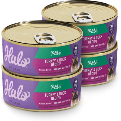 Halo Halo Turkey & Duck Recipe Pate Grain-Free Indoor Cat Canned Cat Food, 5.5-oz can, case of 4