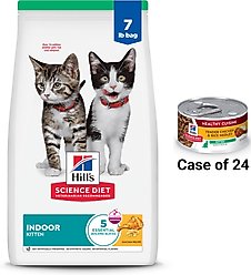 Hill's Science Diet Kitten Healthy Cuisine Roasted Chicken & Rice Medley Canned Cat Food, 2.8-oz, case of 24 + Hill's Science Diet Indoor Kitten Dry Cat Food, 7-lb bag