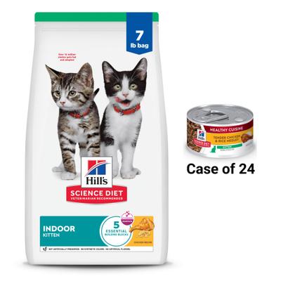 Show full view: Hill's Science Diet Kitten Healthy Cuisine Roasted Chicken & Rice Medley Canned Cat Food, 2.8-oz, case of 24 + Hill's Science Diet Indoor Kitten Dry Cat Food, 7-lb bag slide 1 of 10