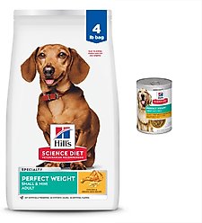 Hill's Science Diet Adult Small & Mini Perfect Weight Dry Food, 4-lb bag + Perfect Weight Hearty Vegetable & Chicken Stew Canned Dog Food