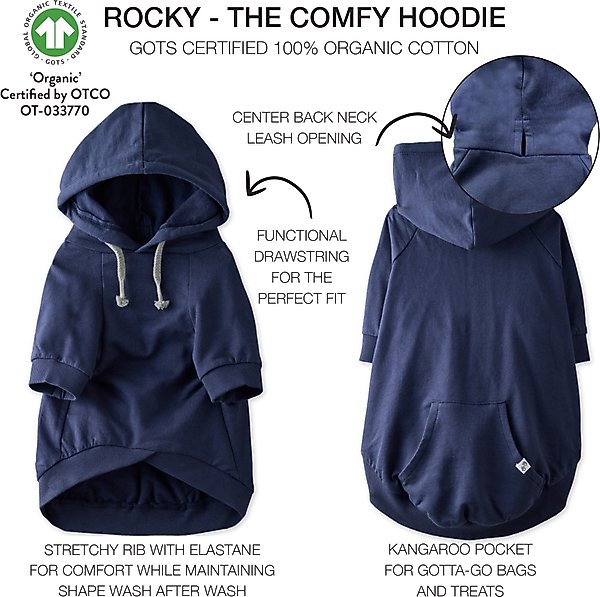 Show full view: Pet Passion Rocky Comfy Dog Hoodie, Navy, Xx-Small slide 4 of 6