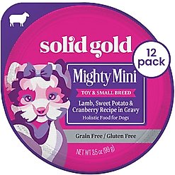 Solid Gold Mighty Mini Lamb, Sweet Potato & Cranberry Toy & Small Breed Recipe Grain-Free Dog Food Tray, case of 12