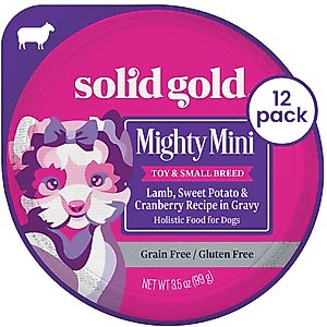 Solid Gold Mighty Mini Lamb, Sweet Potato & Cranberry Toy & Small Breed Recipe Grain-Free Dog Food Tray, case of 12