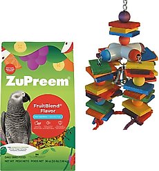 ZuPreem FruitBlend Flavor Parrot & Conure Food + Super Bird Creations 4 Way Play Toy