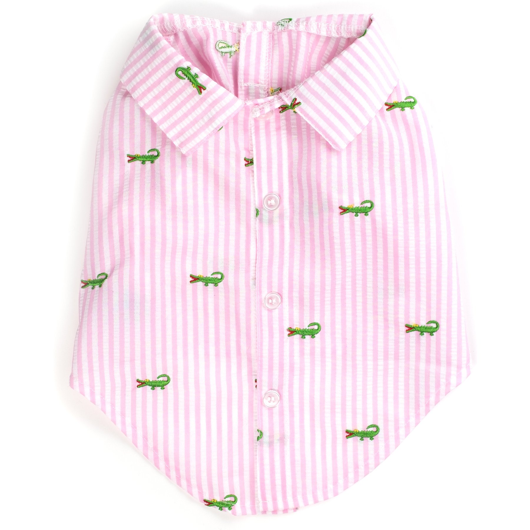 The Worthy Dog Pink Stripe Alligator Dog Shirt, Pink/White, X-Small