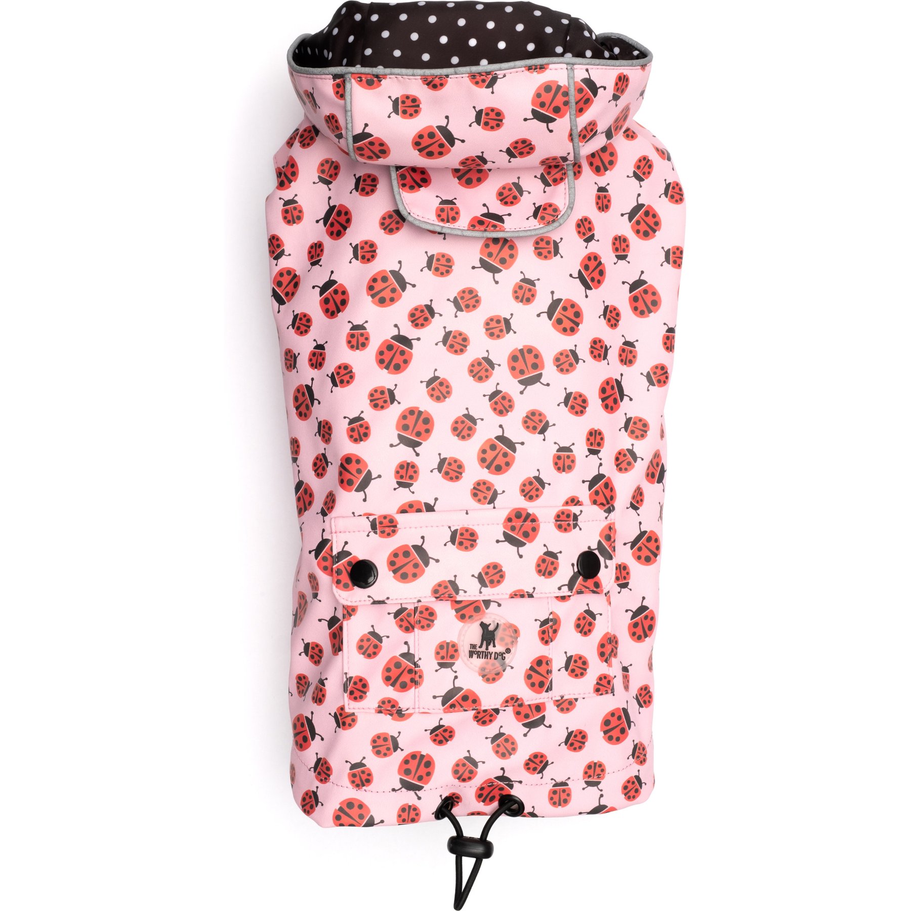 The Worthy Dog London Dog Raincoat, Pink Ladybugs, Small