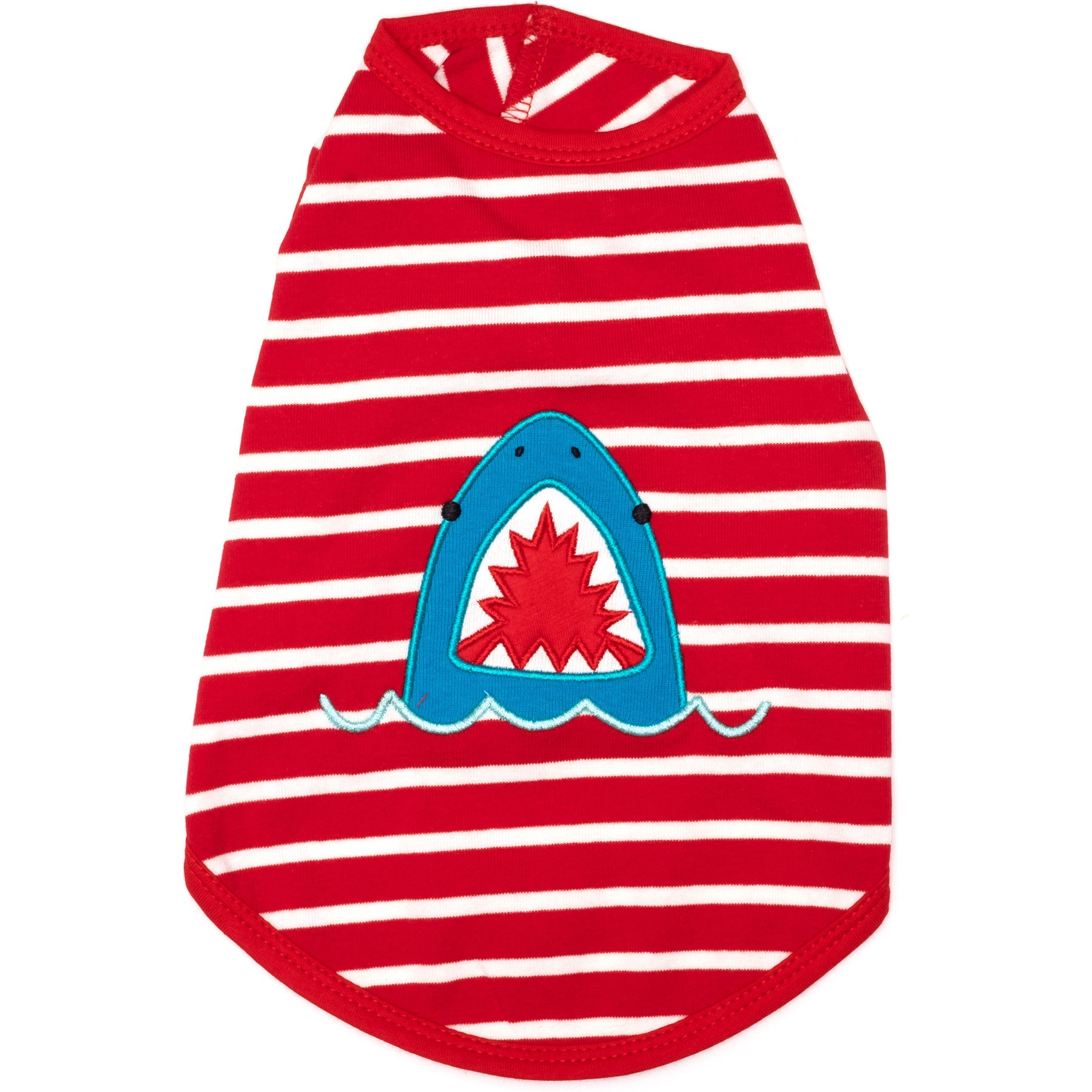 The Worthy Dog Shark Tee Dog Shirt, Red/White, Medium