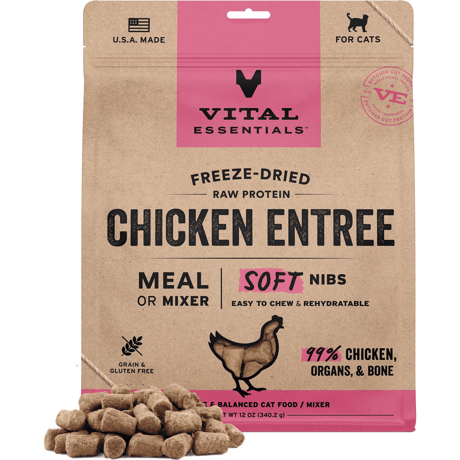 Vital Essentials Soft Nibs Raw Chicken Entree Freeze-Dried Cat Food, 12-oz bag