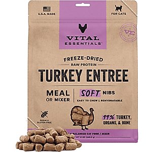 Vital Essentials Freeze-Dried Raw Turkey Entree & Mixer Soft Nibs Cat Food, 12-oz bag
