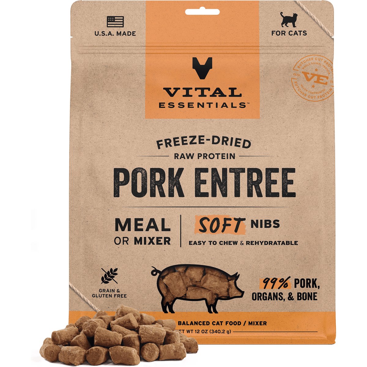 Vital Essentials Soft Nibs Raw Pork Entree Freeze-Dried Cat Food, 12-oz bag