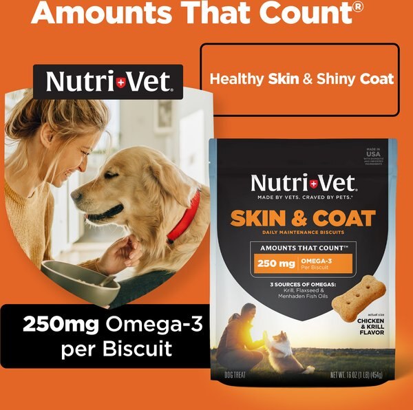 Nutri-Vet Skin & Coat Peanut Butter Flavor Biscuits Supplement for Dogs, 16-oz bag