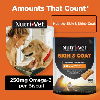 Show full view: Nutri-Vet Skin & Coat Peanut Butter Flavor Biscuits Supplement for Dogs, 16-oz bag slide 5 of 11