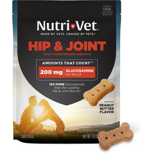 Nutri-Vet Hip & Joint Regular Strength Biscuits for Small & Medium Dogs Peanut Butter Flavor Treats, 16-oz jar
