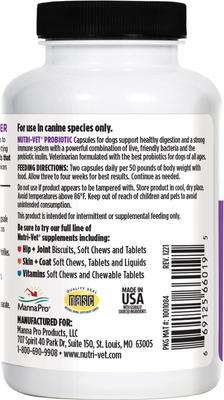Show full view: Nutri-Vet Probiotics Capsules Digestive Supplement for Dogs, 60 count slide 3 of 12
