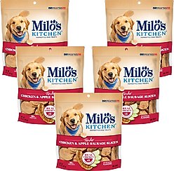 Milo's Kitchen Chicken & Apple Sausage Slices Dog Treats, 10-oz bag, bundle of 5