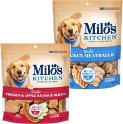 Milo's Kitchen Chicken Meatballs + Chicken & Apple Sausage Slices Dog Treats