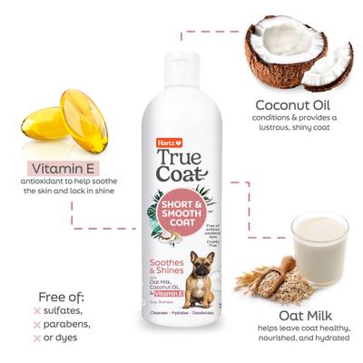 Show full view: Hartz True Coat Short & Smooth Soothes & Shines with Oat Milk, Coconut Oil & Vitamin E Dog Shampoo, 16-fl oz bottle slide 4 of 9