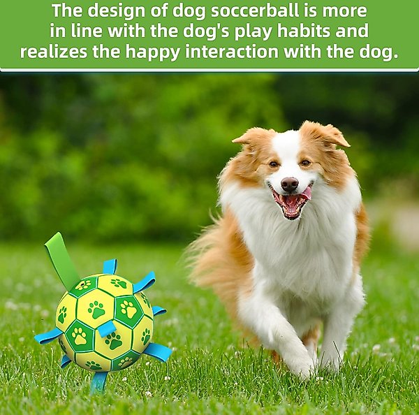Show full view: Nocciola Soccer Ball with Straps Interactive Dog Toy, Yellow & Green, 6-in slide 3 of 7