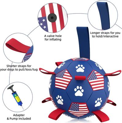 Show full view: Nocciola Soccer Ball with Straps Interactive Dog Toy, Stars & Stripes, 8-in slide 6 of 9