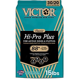VICTOR Hi-Pro Plus 30/20 Active Sporting High Protein Gluten-Free Dry Dog Food, 15-lb bag