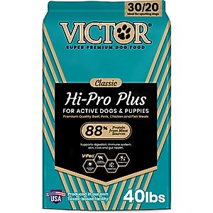 VICTOR Gluten-Free Hi-Pro Plus 30/20 High Protein Active Sporting Dry Dog Food, 40-lb bag