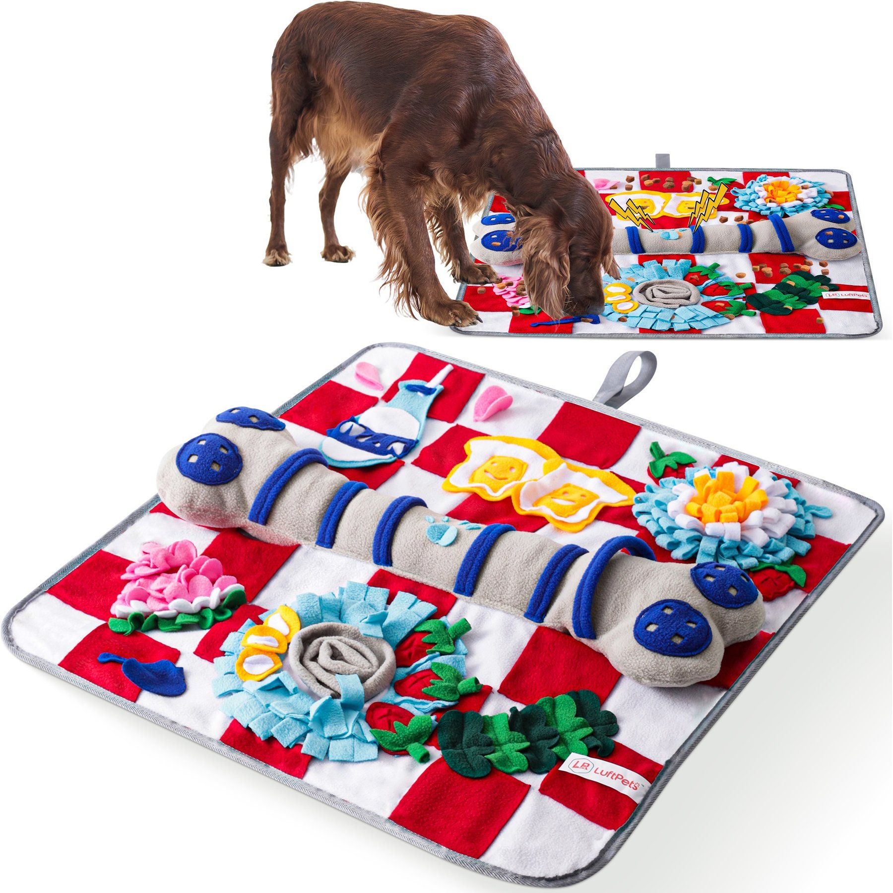 LuftPets Squeaky Bone Snuffle Mat Dog Toy, Large, Red
