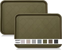 LFC PETS 2Pcs Non-Skid Dog & Cat Food Placemat, Olive Green, Medium
