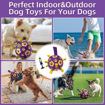 Show full view: Nocciola Soccer Ball with Straps Interactive Dog Toy, Purple & Orange, 6-in slide 4 of 7