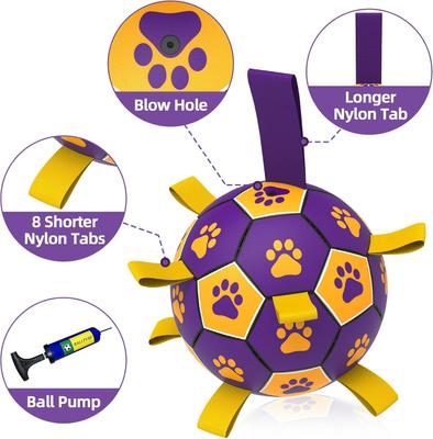 Show full view: Nocciola Soccer Ball with Straps Interactive Dog Toy, Purple & Orange, 6-in slide 3 of 7