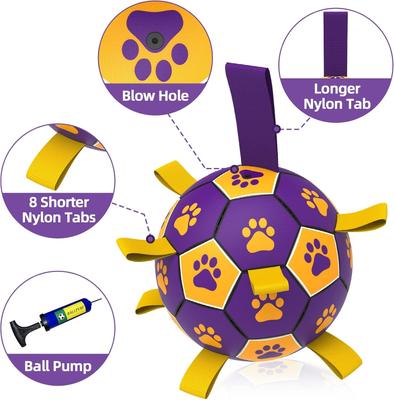 Show full view: Nocciola Soccer Ball with Straps Interactive Dog Toy, Purple & Orange, 8-in slide 5 of 7