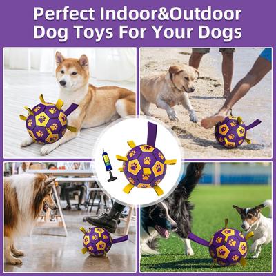 Show full view: Nocciola Soccer Ball with Straps Interactive Dog Toy, Purple & Orange, 8-in slide 4 of 7