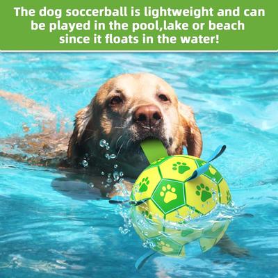 Show full view: Nocciola Soccer Ball with Straps Interactive Dog Toy, Yellow & Green, 6-in slide 4 of 8