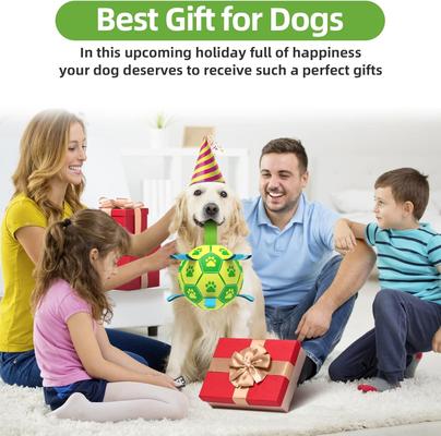 Show full view: Nocciola Soccer Ball with Straps Interactive Dog Toy, Yellow & Green, 6-in slide 2 of 8