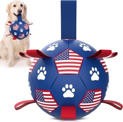 Nocciola Soccer Ball with Straps Interactive Dog Toy, Stars & Stripes, 8-in