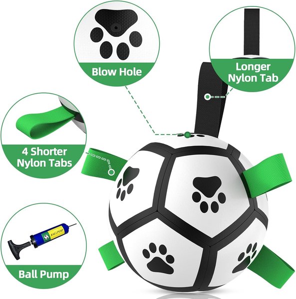 Show full view: Nocciola Soccer Ball with Straps Interactive Dog Toy, Black & White, 5-in slide 7 of 8