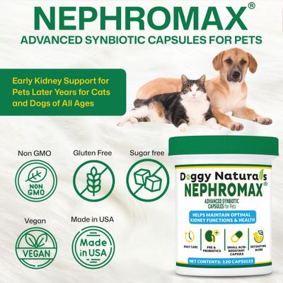 Show full view: NephroMax Synbiotic Capsules Kidney Support Supplement for Dogs & Cats, 120 count slide 7 of 10
