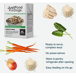 JustFoodForDogs Pantry Fresh Chicken & White Rice Fresh Dog Food, 12.5-oz pouch, case of 12