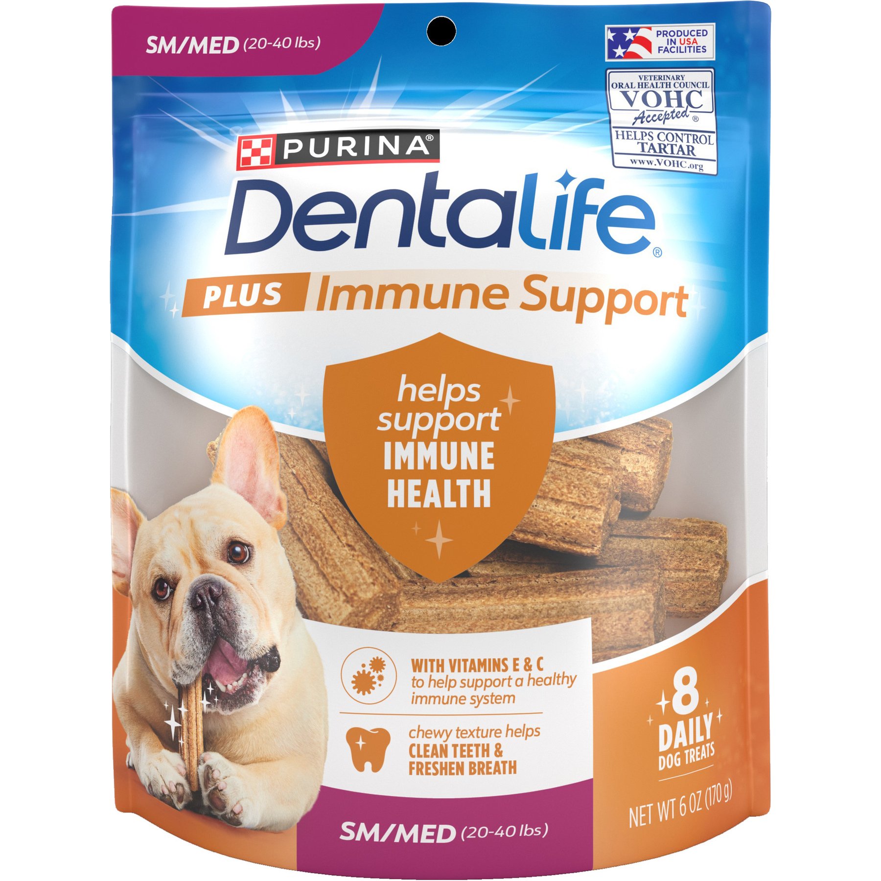 DentaLife Plus Immune Support Chicken, Apple & Blueberry Flavor Small/Medium Dental Dog Treats, 8 count
