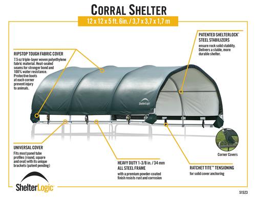 Show full view: ShelterLogic Corral Shelter & Horse Shade, Green, 12 x 12-ft slide 9 of 11